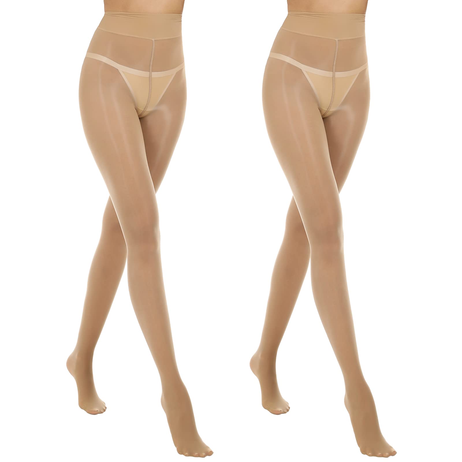 MANZI 2 Pairs Women's Shiny Sheer Tights High Waist Silk Comfort Stockings Oil Shimmery Nylons Pantyhose（Natural,S-M）