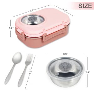 Puraville Stainless Steel Bento Lunch Box for Kids and Adults,Stackable BPA-Free Food Containers with 3 Compartments and Reusable Sauce Bowl, Fork and Spoon, (1000ml/34oz,Pink) …