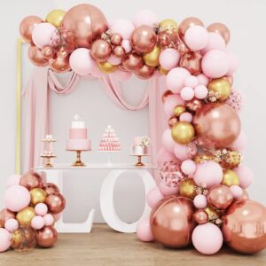 rubfac 146pcs pink and rose gold balloons arch kit metallic rose gold balloons perfect for birthday party bridal baby shower wedding party decoration