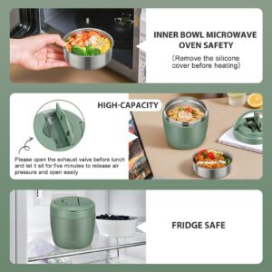 wiwens Thermo Food Jar for Hot Food Adults 32OZ Soup Thermo Lunch Containers Wide Mouth Vacuum Insulated Stainless Steel Leakproof Bento Box with Spoon (Green)