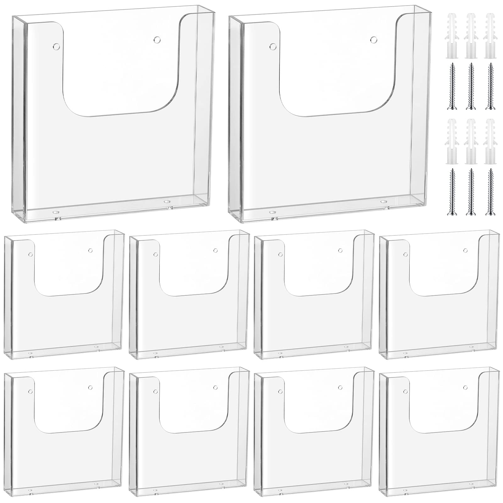10 Pcs Brochure Holder 6.4 x 6.5 Inches Acrylic Flyer Holder Wall Mounted Magazine Holder Clear Document Holder Plastic Hanging Mail Holder for Wall Hanging Brochure Display for Office Class Supplies