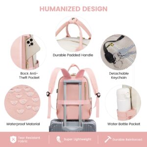 LOVEVOOK Laptop Backpack Purse for Women, 15.6 Inch Waterproof Work Laptop Bag, Large Teacher Nurse Bag with USB Port, Business Travel Computer Backpack, Beige-Pink