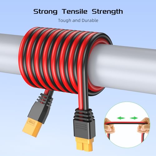 Bateria Power XT60 Extension Cable 10FT, XT60 Female to Male Connector Adapter, 12AWG Solar XT60 Extension Wire for Solar Panel RV to Portable Power Station Solar Generator RC Battery