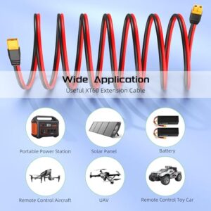 Bateria Power XT60 Extension Cable 10FT, XT60 Female to Male Connector Adapter, 12AWG Solar XT60 Extension Wire for Solar Panel RV to Portable Power Station Solar Generator RC Battery