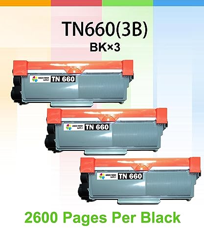 Green Toner Supply (Pack of 3) Replacement for Brother TN660 Toner Cartridge TN630 (TN 630 660) Work for HL-L2300D HL-L2305W HL-L2320D HL-L2340DW HL-L2360DW HL-L2380DW MFC-L2700DW Printer