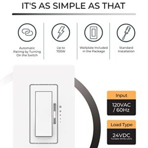 HitLights DimTech Smart Dimmer Switch for LED Lights, Controls DriveTech LED Dimmable Drivers Wirelessly, Works with Alexa and Google Home, Neutral Wire Required, Loads 700W, White Faceplate Included