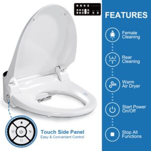 Combier CMA102S-B Electric Bidet Smart Toilet Seat,Endless Warm Water, Rear and Front Wash, LED Light, Quiet Operation, Wireless Remote, Black (Elongated)