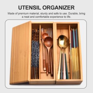 SHERCHPRY Seasoning Organizer Wooden Cutlery Box with Lid Small Drawer Organizer Kitchen Cutlery Organizer Silverware Storage Box Container for Spoon Chopsticks Forks Silverware Organizer