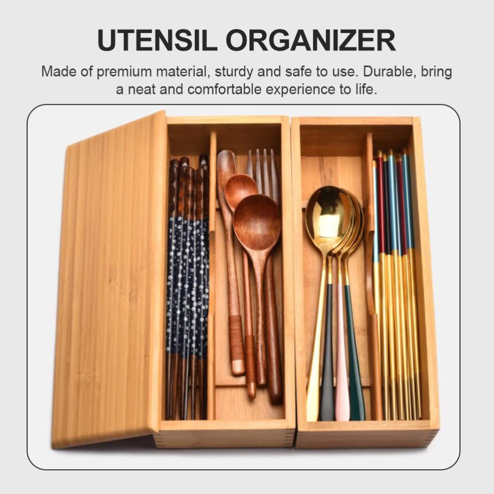 SHERCHPRY Seasoning Organizer Wooden Cutlery Box with Lid Small Drawer Organizer Kitchen Cutlery Organizer Silverware Storage Box Container for Spoon Chopsticks Forks Silverware Organizer