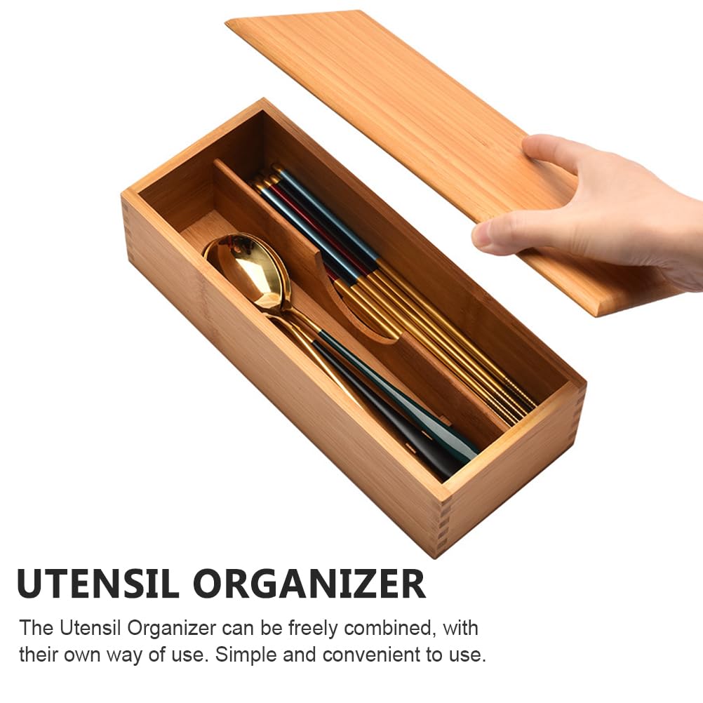 SHERCHPRY Seasoning Organizer Wooden Cutlery Box with Lid Small Drawer Organizer Kitchen Cutlery Organizer Silverware Storage Box Container for Spoon Chopsticks Forks Silverware Organizer