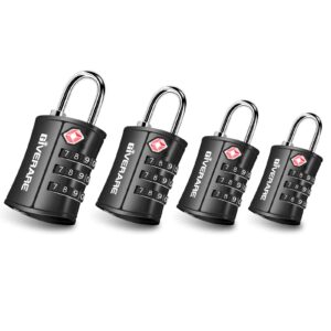4 pack tsa approved travel luggage locks, combination lock keyless, 3-digit padlocks, travel sentry accepted compatible padlock for gym locker, golf bag case, backpack, black-by giverare