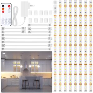 8 pcs under cabinet lights kit, 2700k warm white under cabinet lighting, bright flexible pre-cut led strip lights with remote and adapter, dimmable timing for kitchen cabinet, counter, shelf, showcase