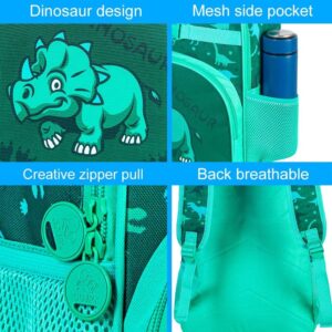 TXHVO 3pcs Dinosaur Backpack for Boys, 16" Kids Bookbag with Lunch Box, Cute Dino Backpacks for Elementary Kindergarten Preschool(Green)