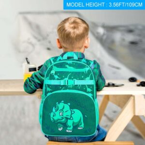 TXHVO 3pcs Dinosaur Backpack for Boys, 16" Kids Bookbag with Lunch Box, Cute Dino Backpacks for Elementary Kindergarten Preschool(Green)