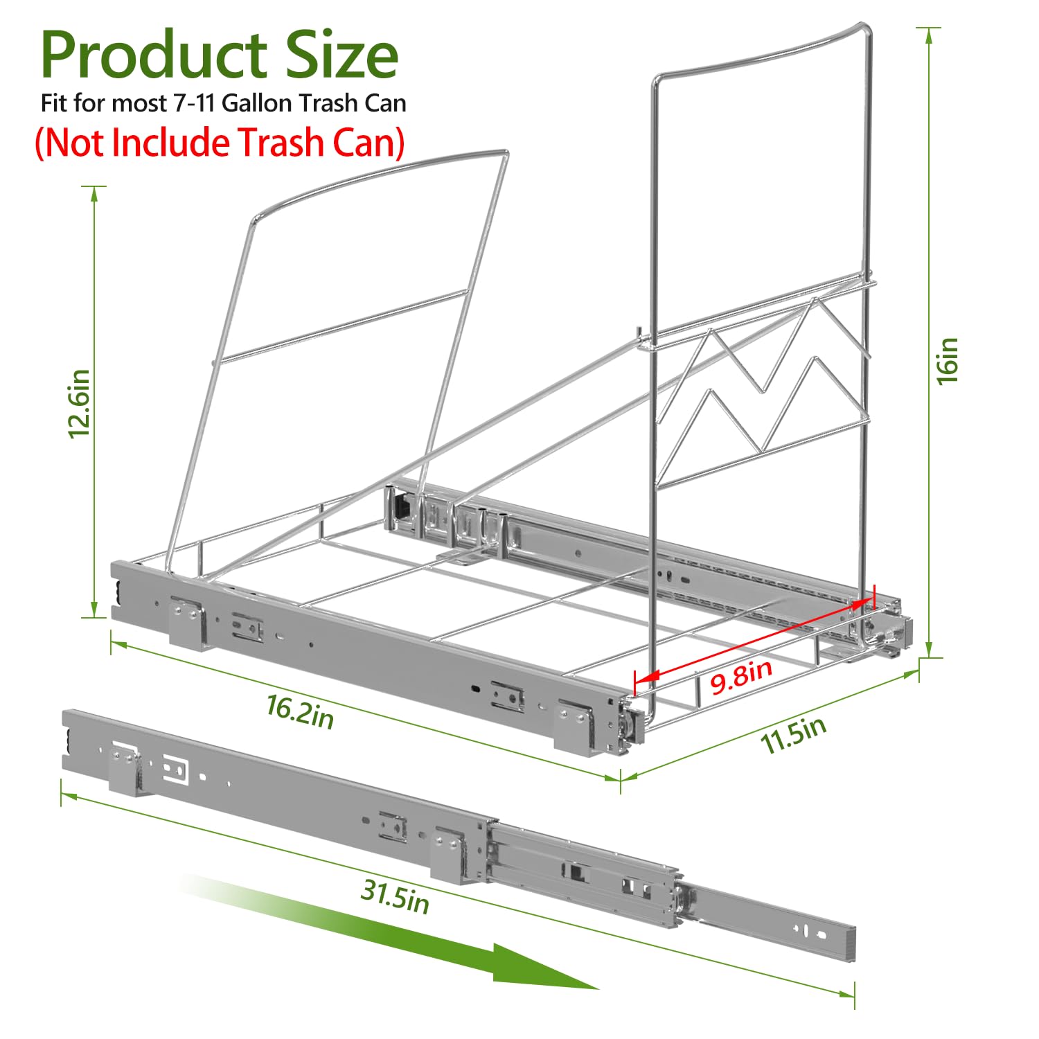 Pull Out Trash Can Under Cabinet, Sink Out, Slide-Out Cabinet Kit, Adjustable Garbage for 7-11 Gallon Can(Not Include Can)