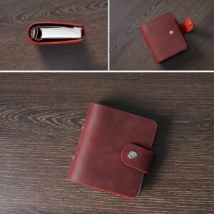 AxeWoodz A9 Genuine Leather Journal, Red Handmade Cowhide Pocket Size Binder Planner, Mini Vintage Leather Planner, 120 Sheets Pages, Loose Leaf 3-Ring with Snap Button Closure (Red)