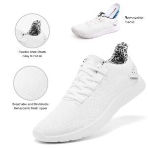 KOLILI Women Fashion Tennis Road Running Workout Shoes Lightweight Energycloud Soft Cushion Sneakers White Leopard Size 8