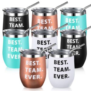 pinkunn 8 pcs best team ever tumblers thank you employee appreciation gifts stainless steel insulated wine tumbler christmas team gifts with lid and straw for coworkers women men, 12 oz(black)