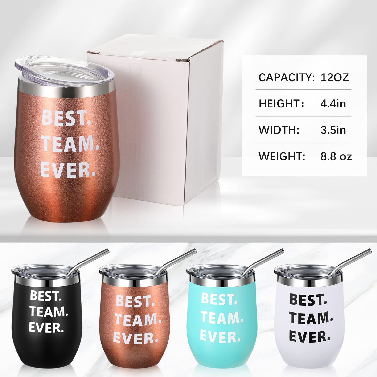 Pinkunn 8 Pcs Best Team Ever Tumblers Thank You Employee Appreciation Gifts Stainless Steel Insulated Wine Tumbler Christmas Team Gifts with Lid and Straw for Coworkers Women Men, 12 oz(Black)