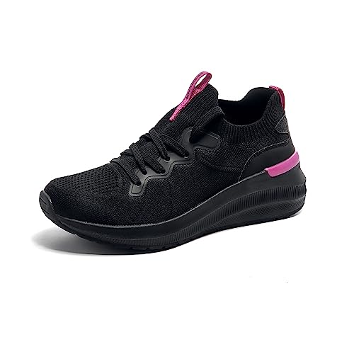 ANJOUFEMME Fashion Wedge Sneakers for Women - Comfortable Slip on Sneakers for Women Tennis Shoes Womens Breathable Walking Shoes PGYDX03W-171-FN-BLACK-6.5