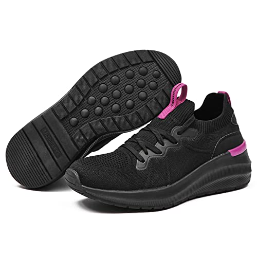 ANJOUFEMME Fashion Wedge Sneakers for Women - Comfortable Slip on Sneakers for Women Tennis Shoes Womens Breathable Walking Shoes PGYDX03W-171-FN-BLACK-6.5