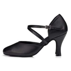 juodvmp womens ballroom dance shoes closed toe modern dance pump shoes,black,3.2inch heel,5.5 us
