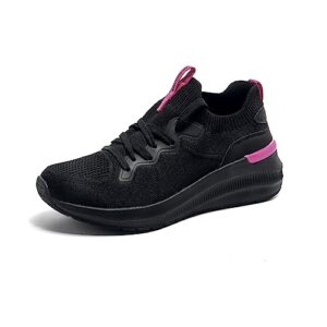 anjoufemme athletic comfortable running shoes for women - black womens slip on tennis shoes non slip workout gym walking shoes for women fashion wedge sneakers