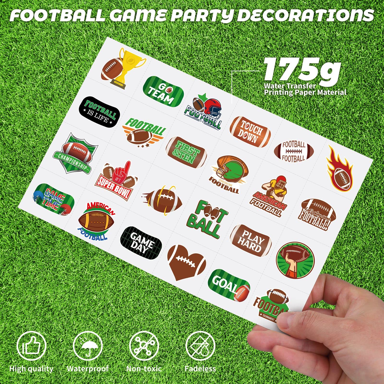 ADXCO 144 Pieces Football Tattoos Football Face Stickers Temporary Tattoos for Football Game Party Decorations Favors Supplies, 24 Designs