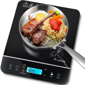 aaobosi portable induction cooktop,1800w induction cooker with lcd sensor touch, induction cooktop burner child safety lock & 10h timer, 9 power 10 temperature setting for cooking
