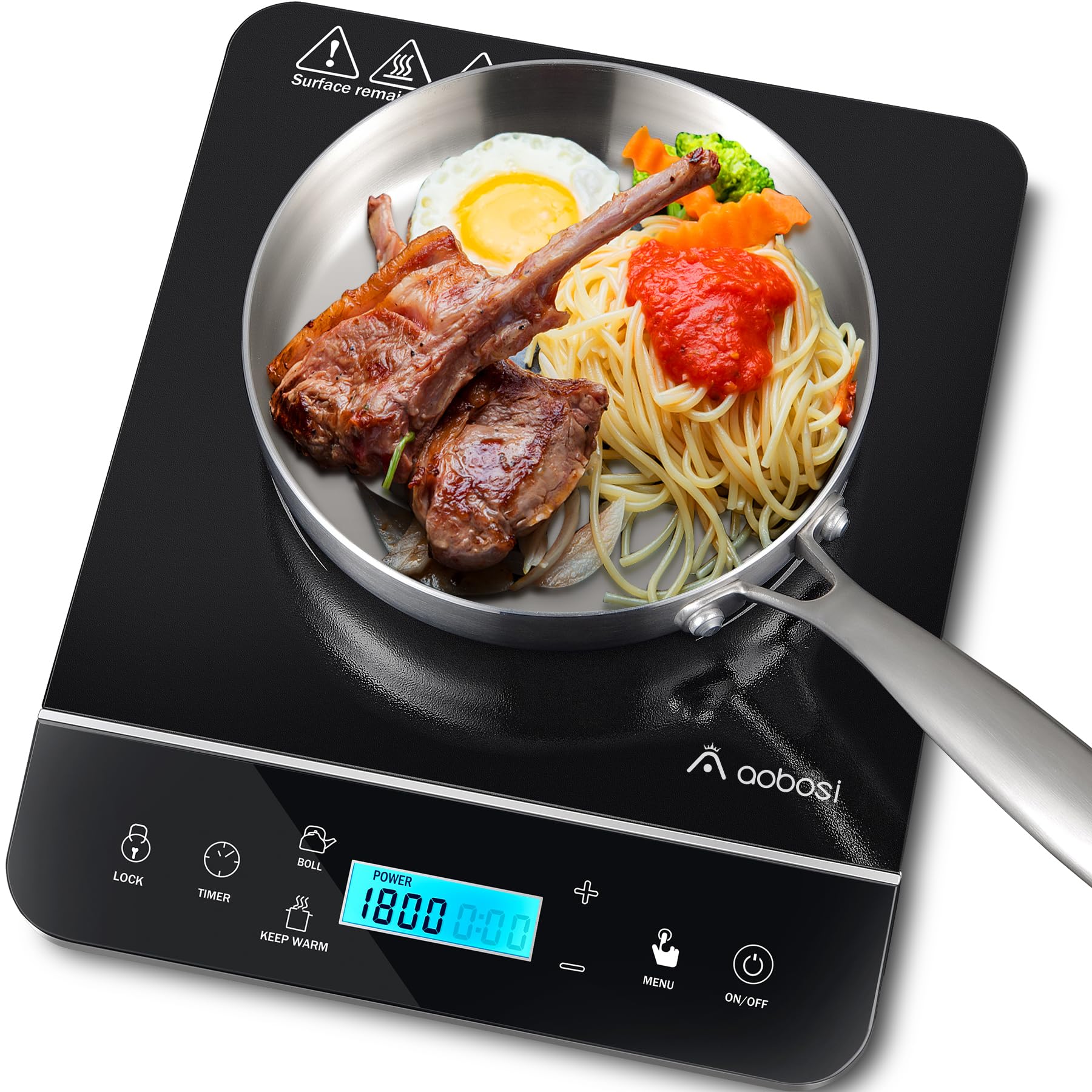 AAOBOSI Portable Induction Cooktop,1800W Induction Cooker with LCD Sensor Touch, Induction Cooktop Burner Child Safety Lock & 10H Timer, 9 Power 10 Temperature Setting for Cooking