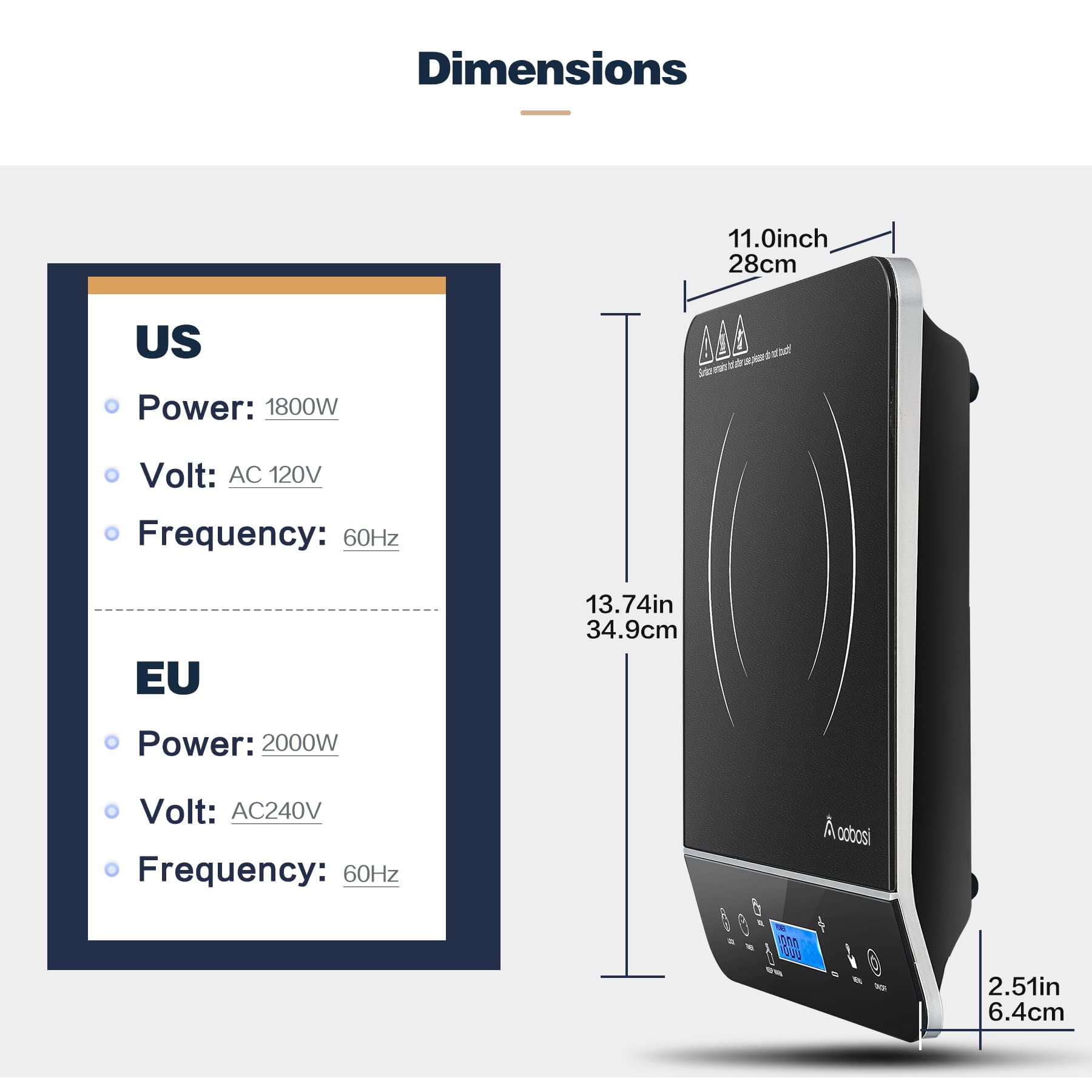 AAOBOSI Portable Induction Cooktop,1800W Induction Cooker with LCD Sensor Touch, Induction Cooktop Burner Child Safety Lock & 10H Timer, 9 Power 10 Temperature Setting for Cooking