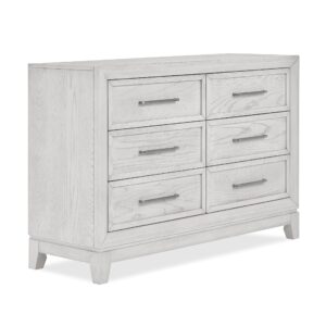 evolur lourdes double dresser in greyhound, comes with six spacious drawers, made of hardwood, included anti tipping kit, dresser for nursery, bedroom, wooden nursery furniture
