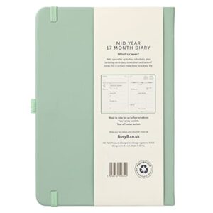 Busy B Mid Year 17 Month Diary August 2023 - December 2024 - Sage - Faux Leather Academic Diary with Week to View Planner with Pen Holder, Elastic Closure and Storage Pockets