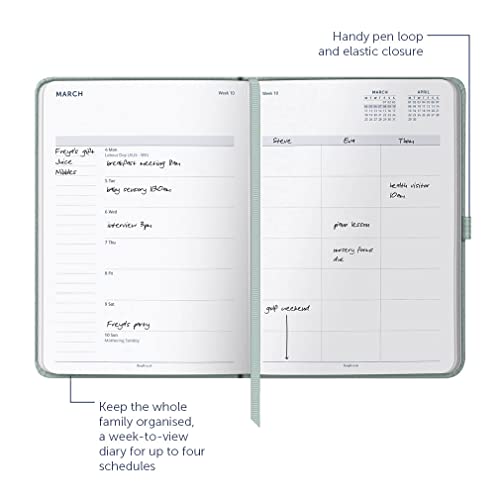 Busy B Mid Year 17 Month Diary August 2023 - December 2024 - Sage - Faux Leather Academic Diary with Week to View Planner with Pen Holder, Elastic Closure and Storage Pockets