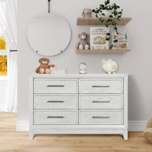 Evolur Lourdes Double Dresser in Greyhound, Comes with Six Spacious Drawers, Made of Hardwood, Included Anti Tipping Kit, Dresser for Nursery, Bedroom, Wooden Nursery Furniture