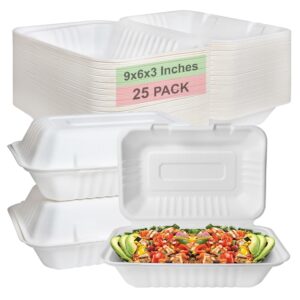 compostable rectangular hinged clamshell take out food containers 9x6x3,heavy duty quality disposable to go containers, single compartment eco-friendly takeout box, restaurants, food trucks (250)