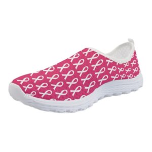 poetesant breast cancer awareness water shoes women pink ribbon flat mesh shoes ribbons slip on walking shoes casual pink road running shoes 39eu