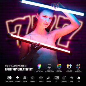 Mettlelite TLX2 RGB Tube Light LED Full Color Portable Video Light with APP DMX Control 2 ft 2800K-8000K CRI96 TLCI97 360° RGB CCT HSI Mode 10 Customizable Light Effects Built in Rechargeable Battery