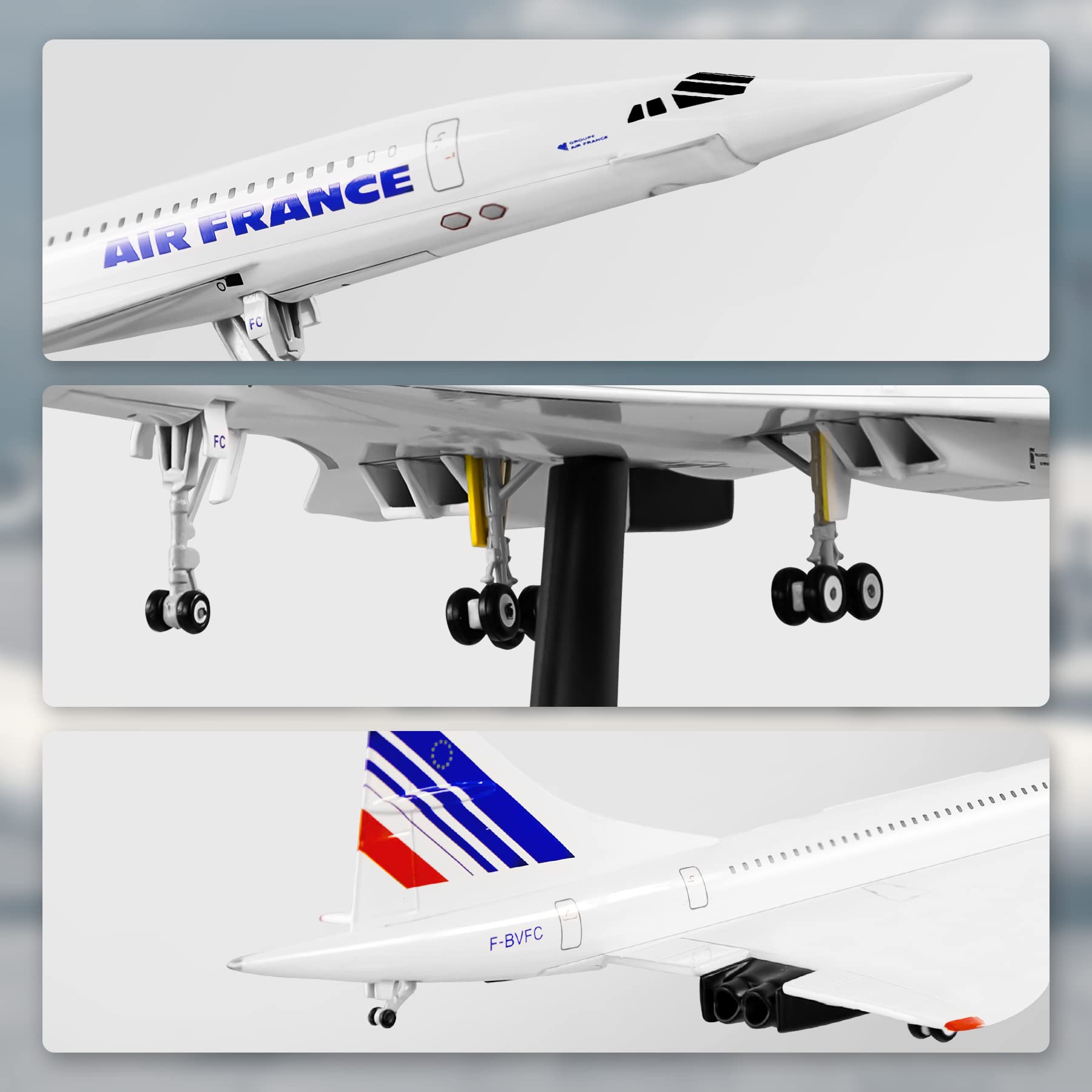 Lose Fun Park 1:200 Scale Concorde Plane Model Airplane Air France Plane F-BVFB Alloy Diecast Airplanes Model Planes for Adults Collection and Gift