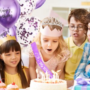 10th Birthday Decorations for Girls, Lavender Glitter Birthday sash, Silver 10th Birthday Crown, Lavender No.10 and Star Aluminum Foil Balloon, Happy Birthday Latex Balloons