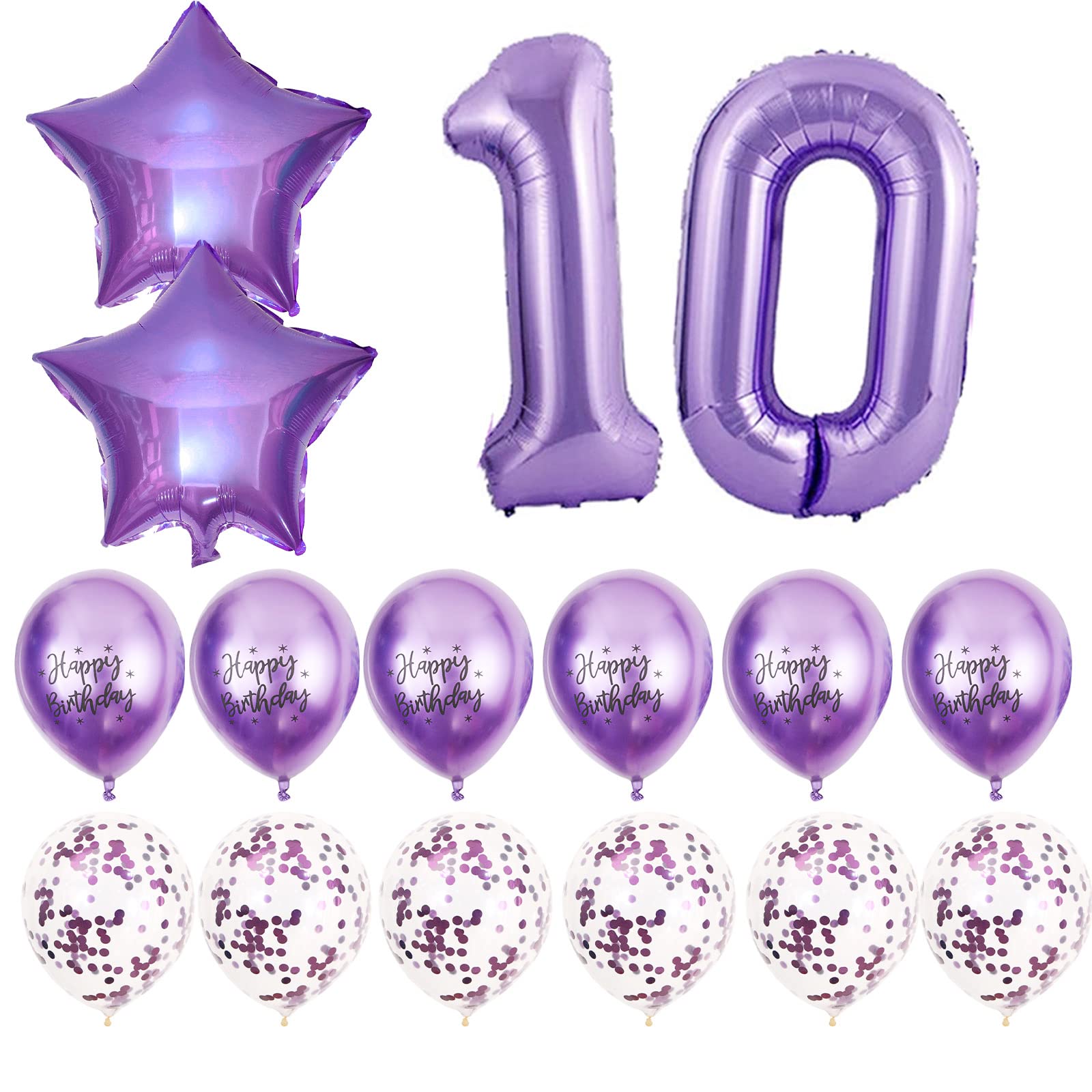 10th Birthday Decorations for Girls, Lavender Glitter Birthday sash, Silver 10th Birthday Crown, Lavender No.10 and Star Aluminum Foil Balloon, Happy Birthday Latex Balloons