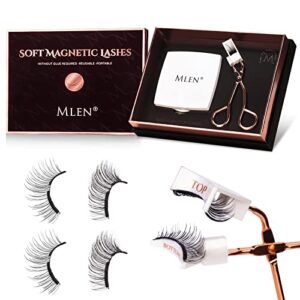 mlen dual magnetic eyelashes natural look magnetic eyelashes without eyeliner soft magnets false eyelashes no glue or eyeliner needed with applicator reusable 3d fake lashes extension with tweezers