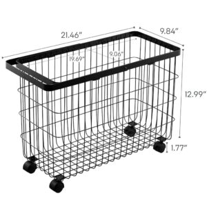 YAMAZAKI Home Small Rolling Laundry Basket Metal Hamper Cart with Wheels and Handle | Steel, One Size, Black