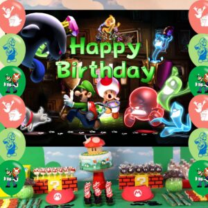 Luigi's Mansion 3 Birthday Backdrop Cartoon Luigi's Mansion 3 Banner Poster for Luigi's Mansion Fans Girls Cartoon Theme Party DecorationsLuigi's Mansion Birthday Supplies Background Studio