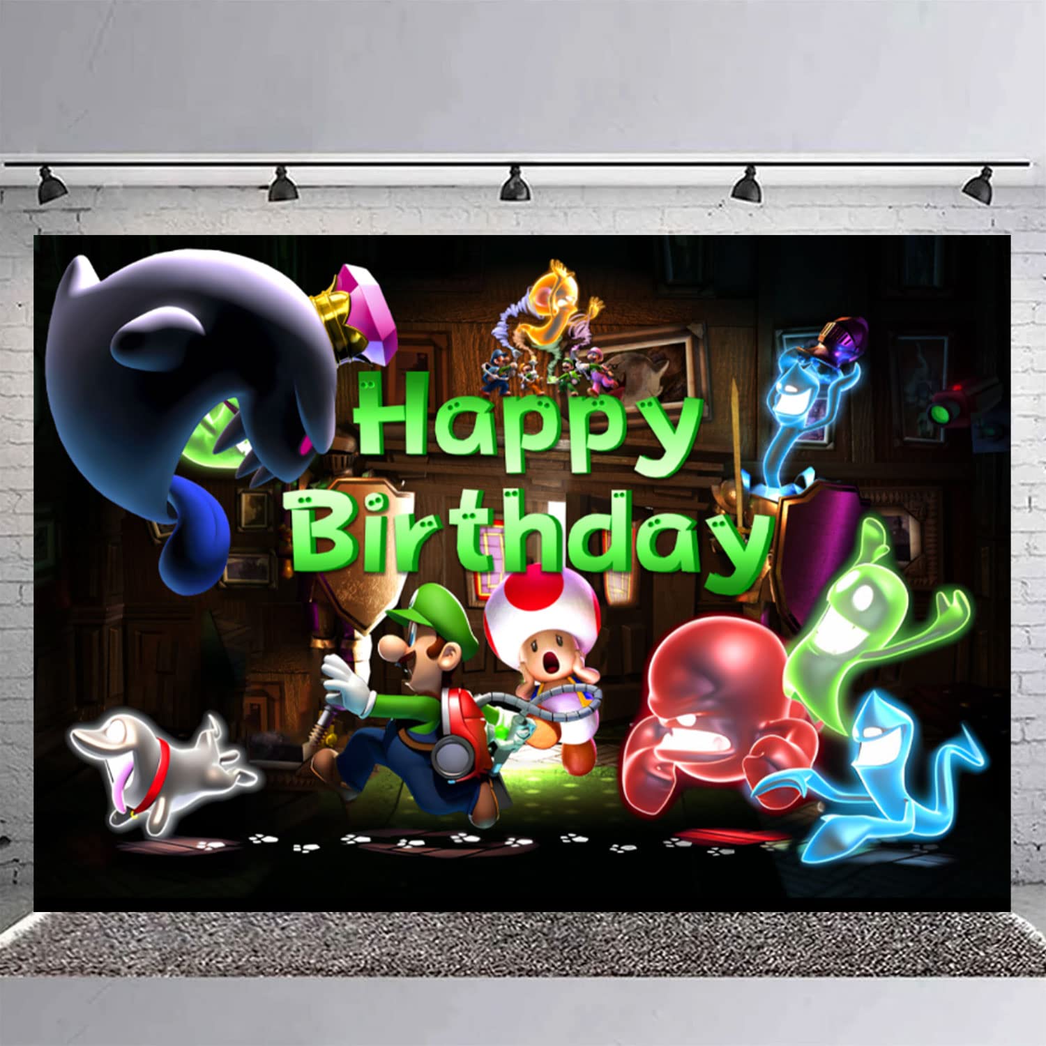 Luigi's Mansion 3 Birthday Backdrop Cartoon Luigi's Mansion 3 Banner Poster for Luigi's Mansion Fans Girls Cartoon Theme Party DecorationsLuigi's Mansion Birthday Supplies Background Studio