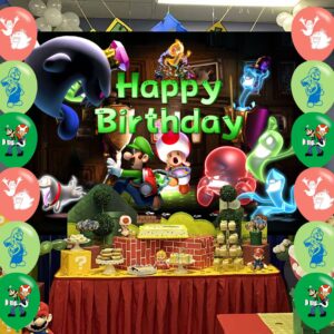 Luigi's Mansion 3 Birthday Backdrop Cartoon Luigi's Mansion 3 Banner Poster for Luigi's Mansion Fans Girls Cartoon Theme Party DecorationsLuigi's Mansion Birthday Supplies Background Studio