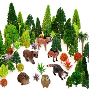 orgmemory 48pcs animal trees, ho scale bushes with animals figures, plastic trees for projects 1.5-6 inch(4-16 cm), model train scenery