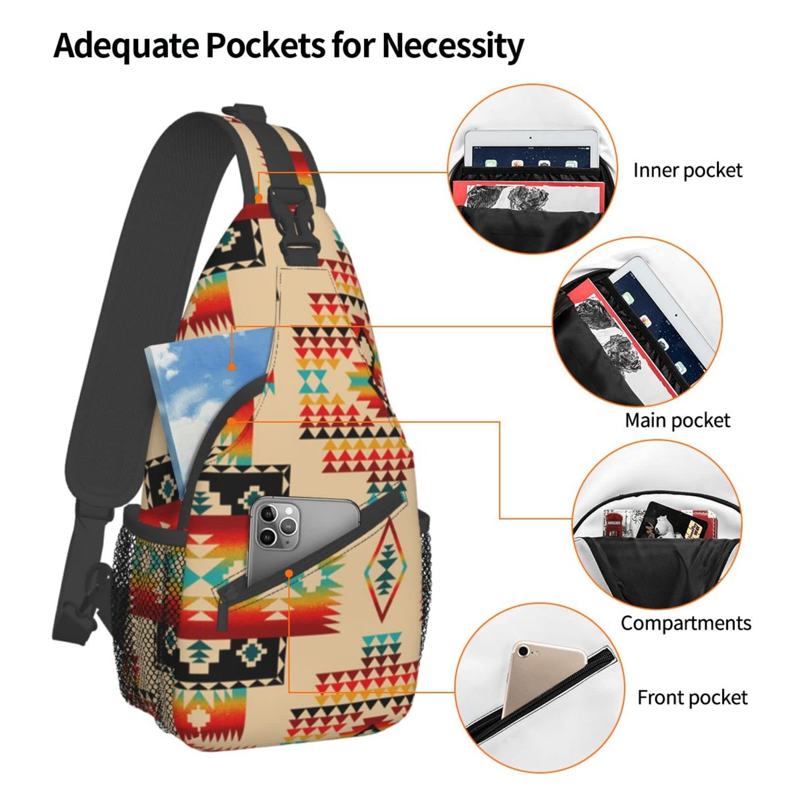 ROSIHODE Cute Native American Sling Backpack Casual Indian Chest Bags Crossbody Travel Hiking Daypack For Women Men