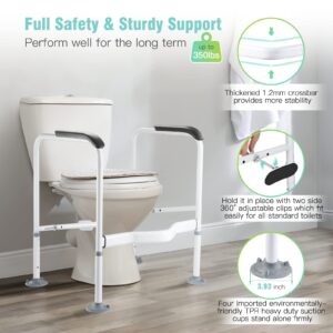 Hybodies Toilet Safety Rails for Elderly, Heavy Duty Toilet Safety Frame with Handles, Adjustable Height & Width, Toilet Assist Grab Bar with Anti-Slip Mat, Up to 350 Lbs, Fits for Any Toilets