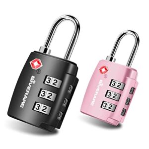 2 pack tsa approved travel luggage locks, combination lock alloy body, keyless 3-digit padlocks, travel sentry accepted compatible padlock for gym locker, golf bag case, backpack, black-by giverare
